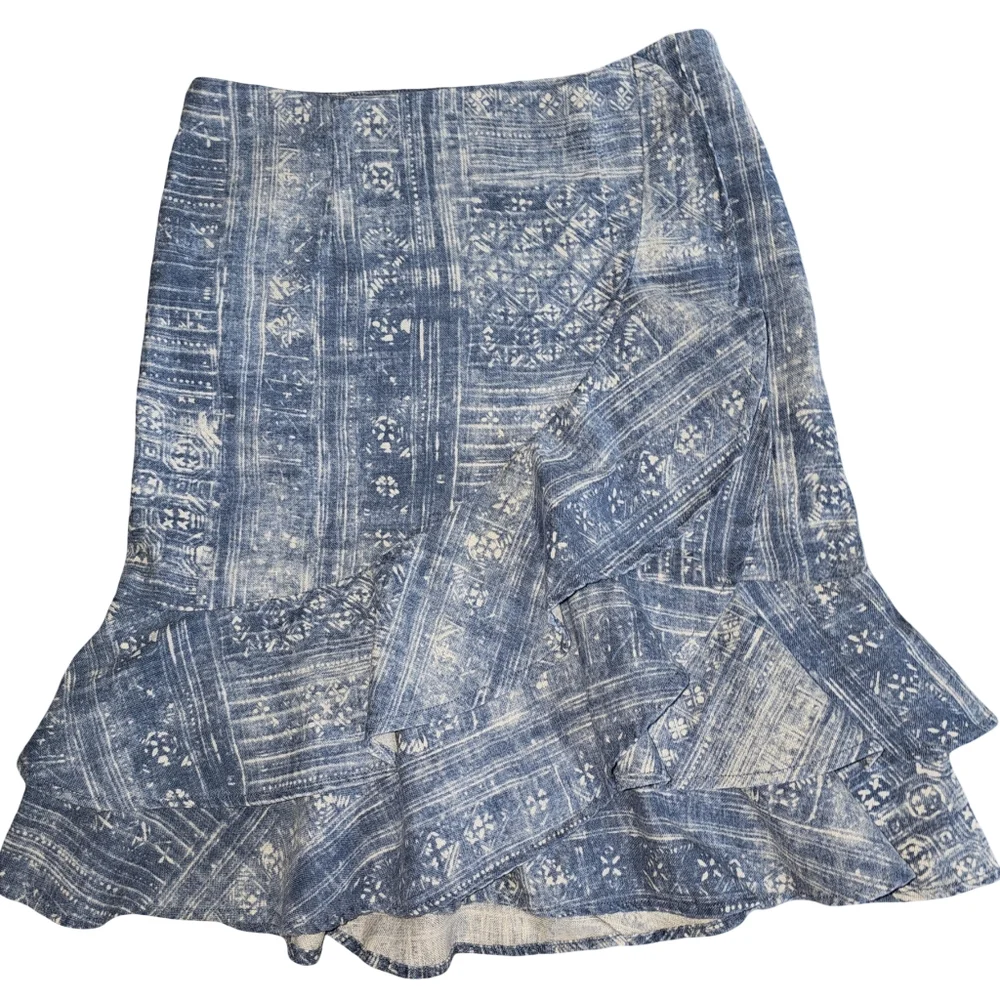 Lauren Jeans Co Ralph Lauren Womens Boho Linen Cotton Blue Ruffle Hem Skirt Sz 4 - Picture 12 of 14